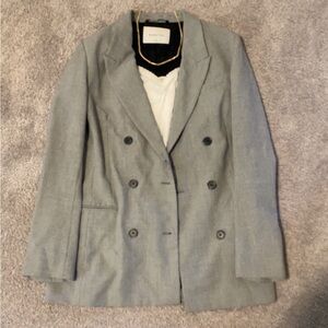 Babaton Light Gray Double-Breasted Blazer